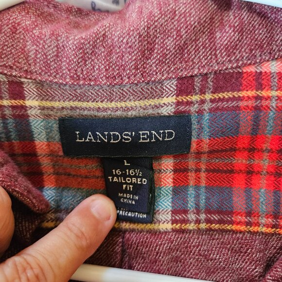 Lands’ End Shirt Men’s L 16 - 16 ½ Button Down Tailored Fit Solid Comfy Outdoor - Picture 4 of 8
